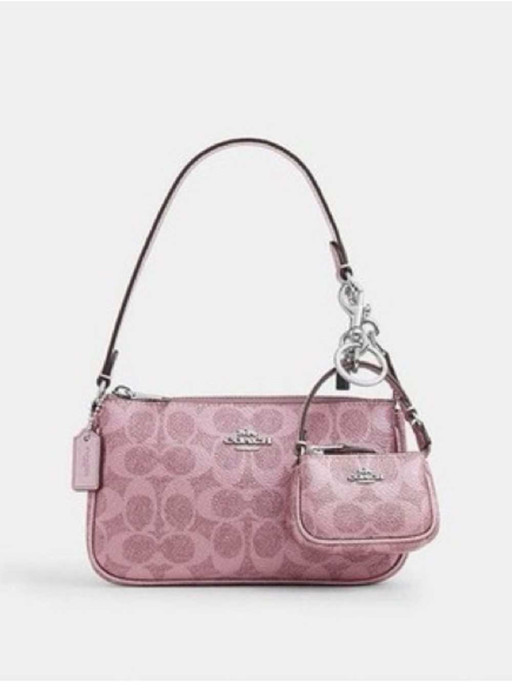 Coach Pink Signature Jacquard Small Shoulder Bag with Detachable Pouch